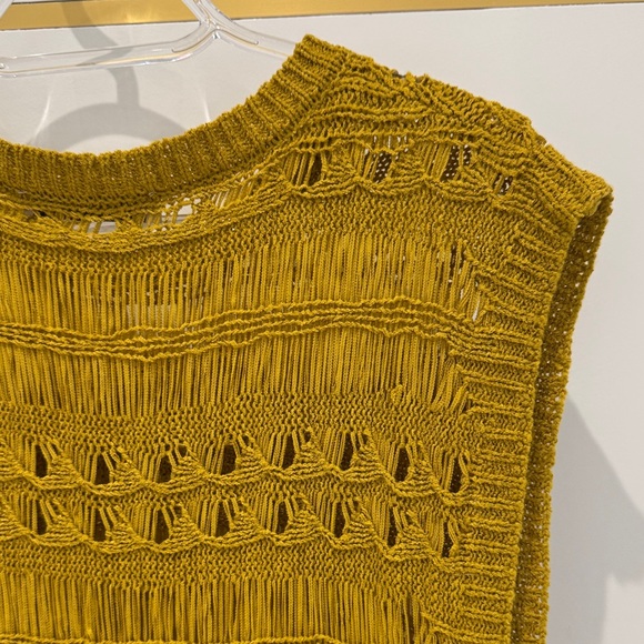 ZARA yellow open knit crochet boho woven knit sleeveless vest top M - Picture 10 of 12